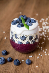 Be Active chia seed pudding with blueberries